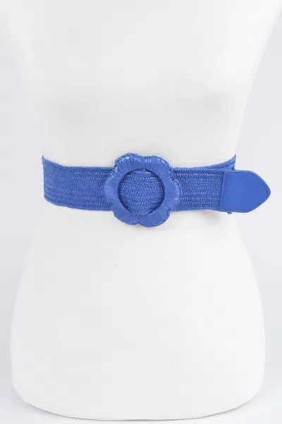 Fashnzfab Faux Straw Elastic Belt In Blue