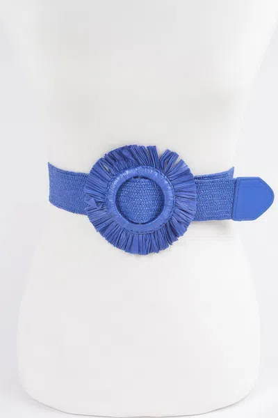 Fashnzfab Faux Straw Elastic Belt In Blue
