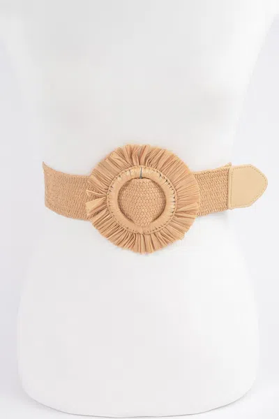 Fashnzfab Faux Straw Elastic Belt In Neutral