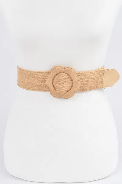 Fashnzfab Faux Straw Elastic Belt In Neutral