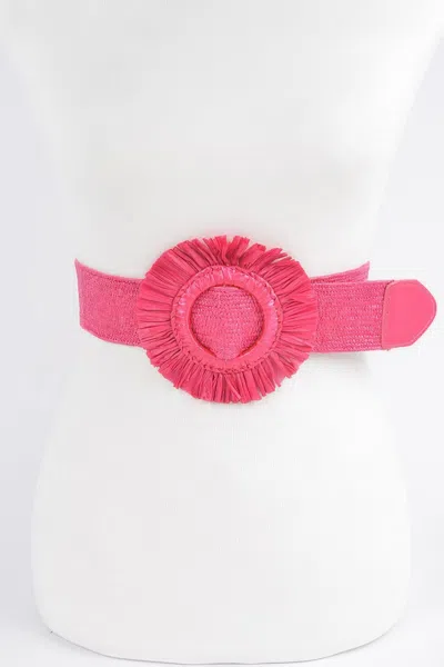 Fashnzfab Faux Straw Elastic Belt In Pink