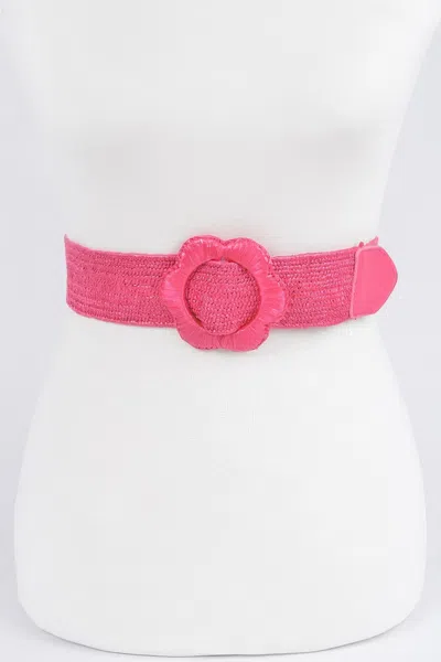 Fashnzfab Faux Straw Elastic Belt In Pink