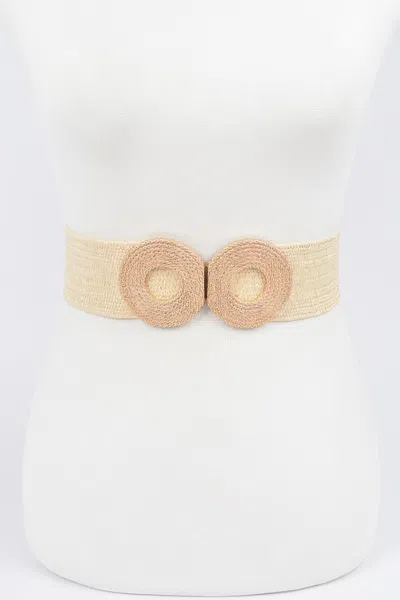 Fashnzfab Faux Straw Elastic Two Buckles Belt In Neutral