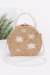 Fashnzfab Faux Straw Handmade Clutch W/pearl Handle In Green