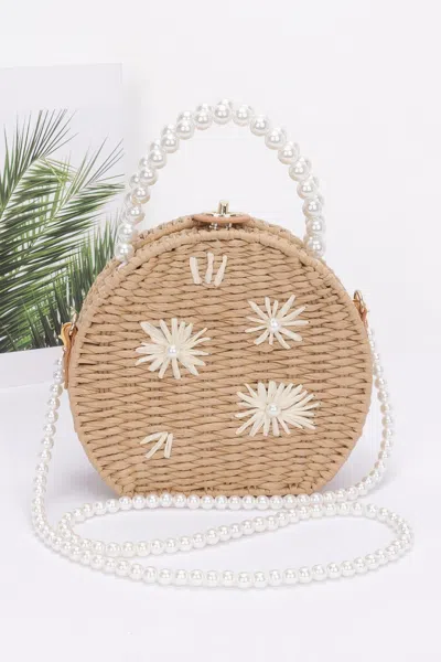Fashnzfab Faux Straw Handmade Clutch W/pearl Handle In Green