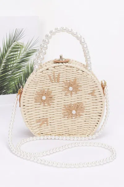 Fashnzfab Faux Straw Handmade Clutch W/pearl Handle In Multi