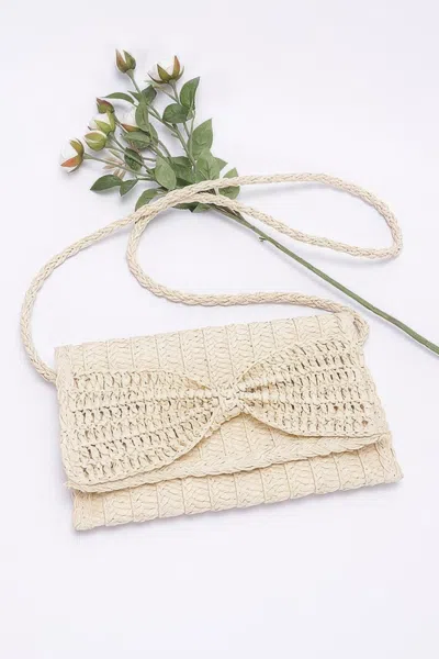 Fashnzfab Faux Straw Handmade Ribbon Flap Clutch In Multi
