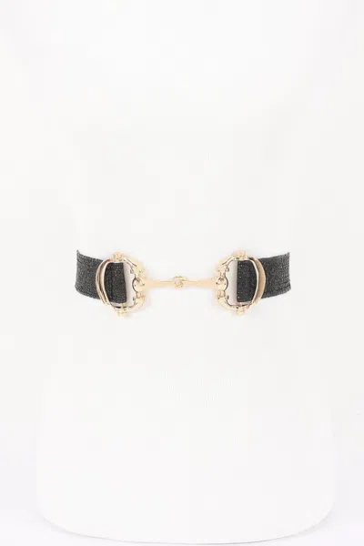 Fashnzfab Faux Straw Metal Buckle Elastic Belt In Black