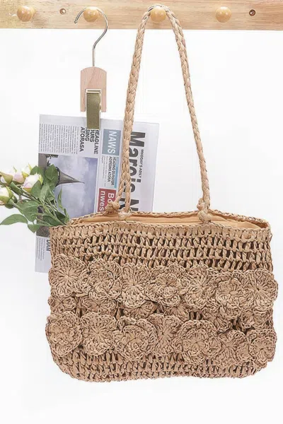 Fashnzfab Faux Straw Multi Flower Tote Bag In Green