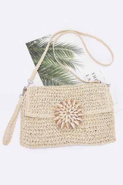 Fashnzfab Faux Straw Multi Shell Front Flap Clutch