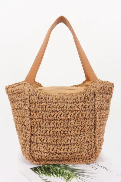 Fashnzfab Faux Straw Ribbon Tote Bag In Green