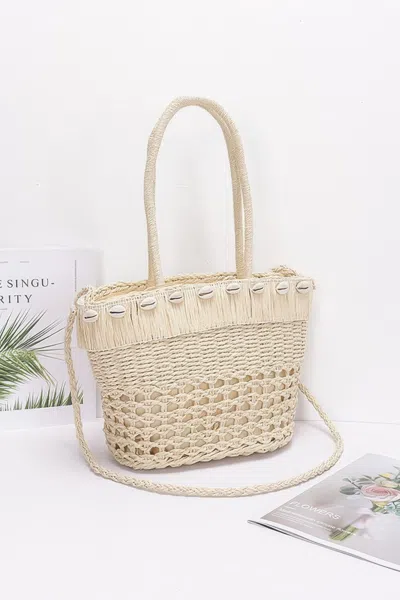 Fashnzfab Faux Straw Shell Tote Bag In Multi