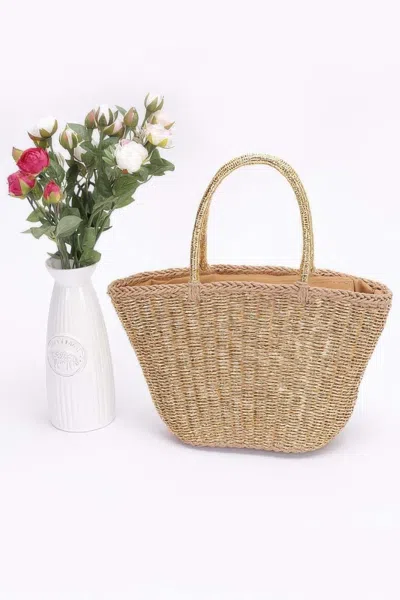 Fashnzfab Faux Straw Sunshine Tote In Gold