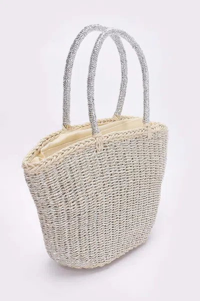 Fashnzfab Faux Straw Sunshine Tote In Silver