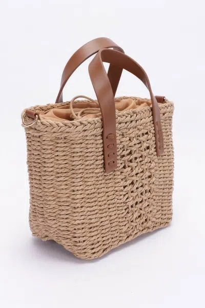 Fashnzfab Faux Straw Top Handle Small Tote Bag In Green