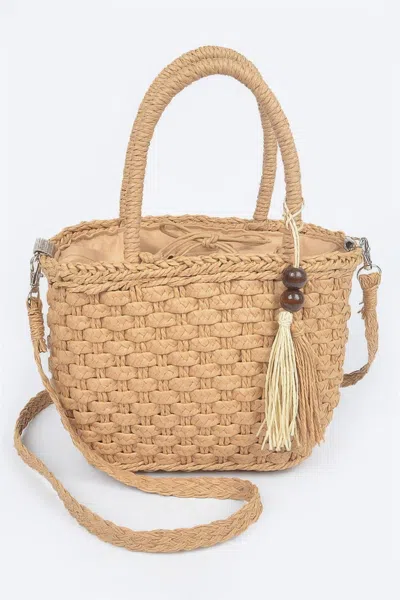 Fashnzfab Faux Straw Tote Bag In Beige