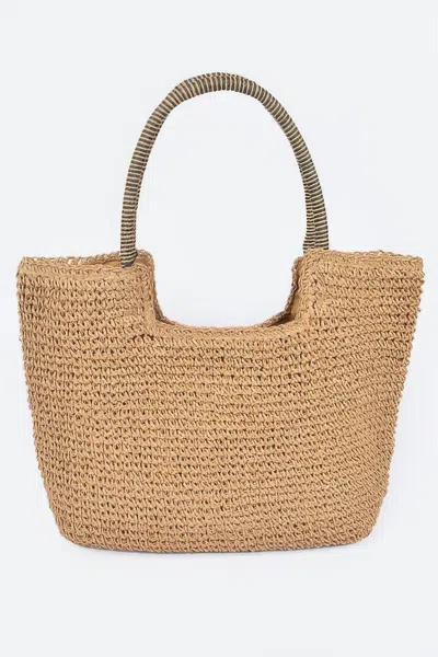 Fashnzfab Faux Straw Tote Bag In Brown