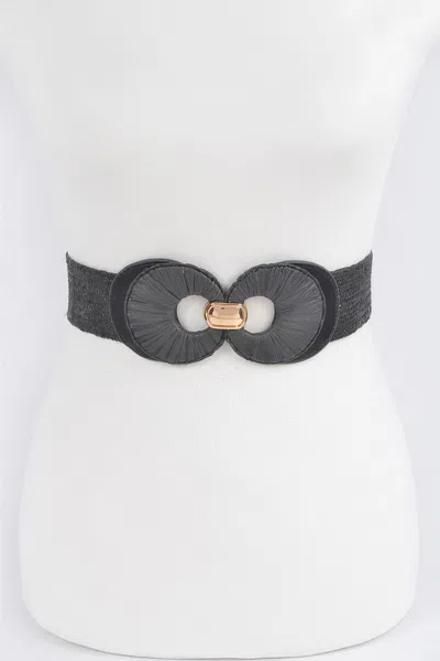 Fashnzfab Faux Straw Two Buckle Elastic Belt In Black