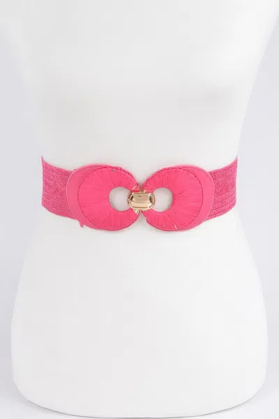 Fashnzfab Faux Straw Two Buckle Elastic Belt In Pink