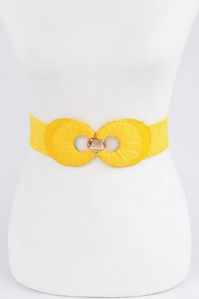 Fashnzfab Faux Straw Two Buckle Elastic Belt In Yellow