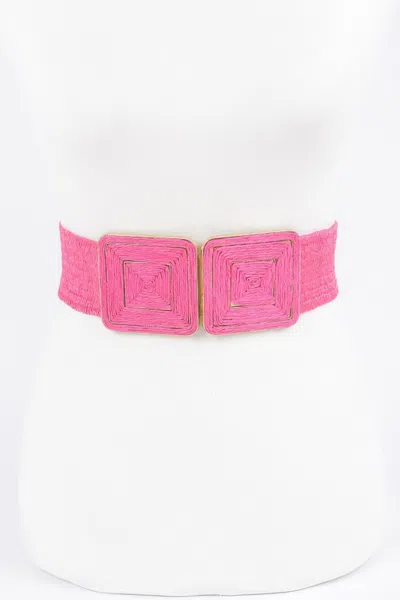 Fashnzfab Faux Straw Two Buckle Plus Size Elastic Belt In Pink