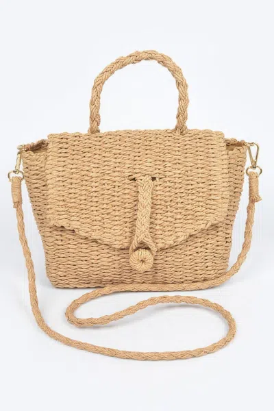 Fashnzfab Faux Straw Weaved Clutch Bag In Brown