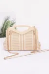 Fashnzfab Faux Straw Wood Frame Clutch In Sand