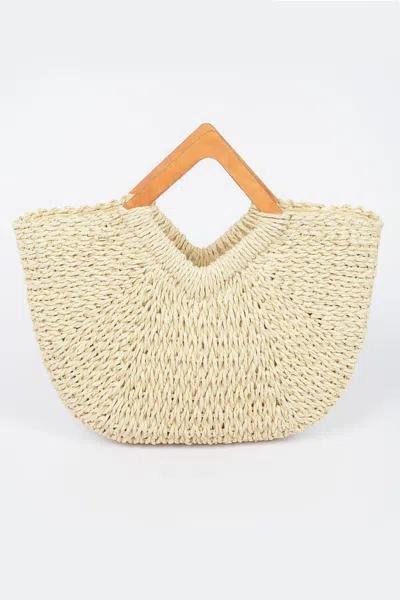 Fashnzfab Faux Straw Wood Handle Tote Bag In Beige