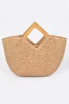 Fashnzfab Faux Straw Wood Handle Tote Bag In Green