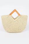 Fashnzfab Faux Straw Wood Handle Tote Bag In Multi