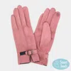 Fashnzfab Faux Suede Band Smart Touch Gloves In Pink