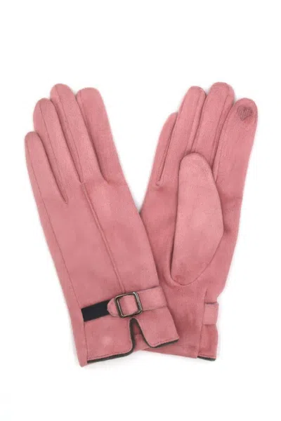 Fashnzfab Faux Suede Band Smart Touch Gloves In Pink