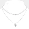 Fashnzfab Faux Suede Double Layered Metal Heart Pendant Necklace In Metallic