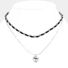 Fashnzfab Faux Suede Double Layered Metal Heart Pendant Necklace In Silver
