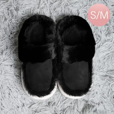 Fashnzfab Faux Suede Fuzzy Indoor Floor Slippers Black S/m