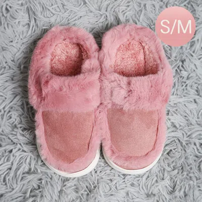 Fashnzfab Faux Suede Fuzzy Indoor Floor Slippers Pink S/m