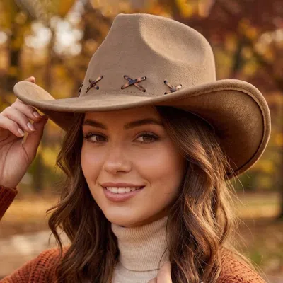 Fashnzfab Faux Suede Leopard Stitching Western Cowboy Hat In Red