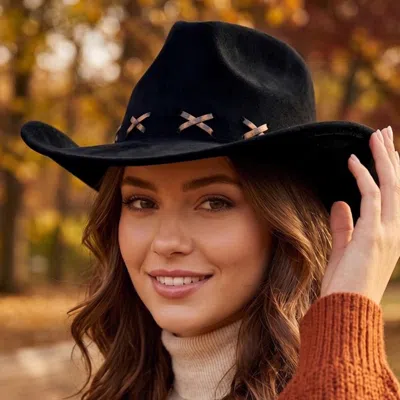 Fashnzfab Faux Suede Leopard Stitching Western Cowboy Hat In White