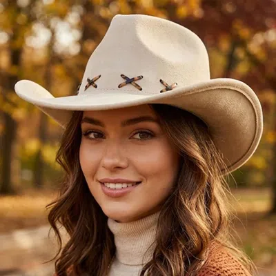 Fashnzfab Faux Suede Leopard Stitching Western Cowboy Hat In Neutral
