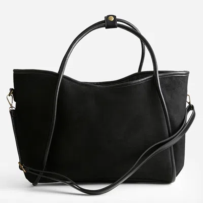 Fashnzfab Faux Suede Plain Shoulder Bag In Black