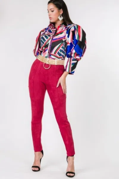 Fashnzfab Faux Suede Skinny Pants In Silver
