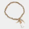 Fashnzfab Faux Suede Tassel & Wing Charm Aztec Metal Bead Stretch Bracelet Gold, Ivory In Multi