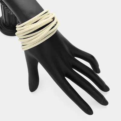 Fashnzfab Faux Suede Wrap Snap Bracelet Ivory In Multi
