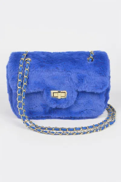 Fashnzfab Faux Wool Flap Shoulder Bag In Blue