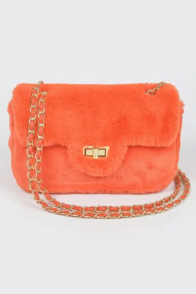 Fashnzfab Faux Wool Flap Shoulder Bag In Orange