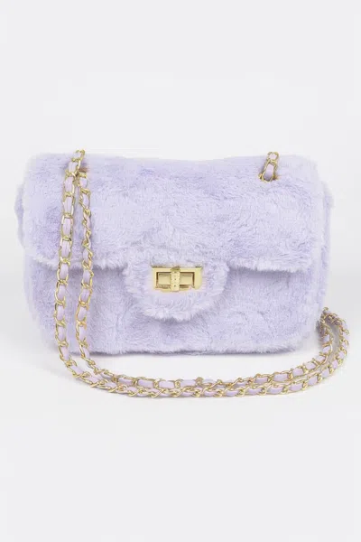 Fashnzfab Faux Wool Flap Shoulder Bag In Purple