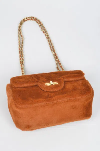 Fashnzfab Faux Wool Flap Shoulder Bag In White