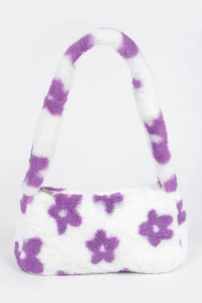 Fashnzfab Faux Wool Flower Print Shoulder Bag In White