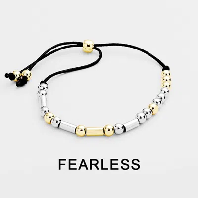 Fashnzfab Fearless Message Morse Code Adjustable Cinch Pull Tie Bracelet Black, Two Tone In Gold
