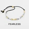 Fashnzfab Fearless Message Morse Code Adjustable Cinch Pull Tie Bracelet Black, Two Tone In Multi